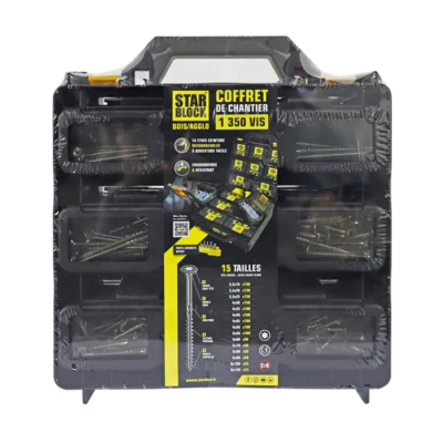 Coffret Starblock – Vis Bois/Agglo VBA-Tête Fraisée Torx -Acier Zingué – 1350 Pièces
